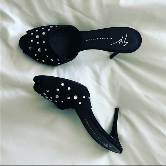 Giuseppe Zanotti Shoes - SOLD ❤️Host pick❤️- NEW- Giuseppe Zanotti Black Mid-Heel Mules with Rhinestones